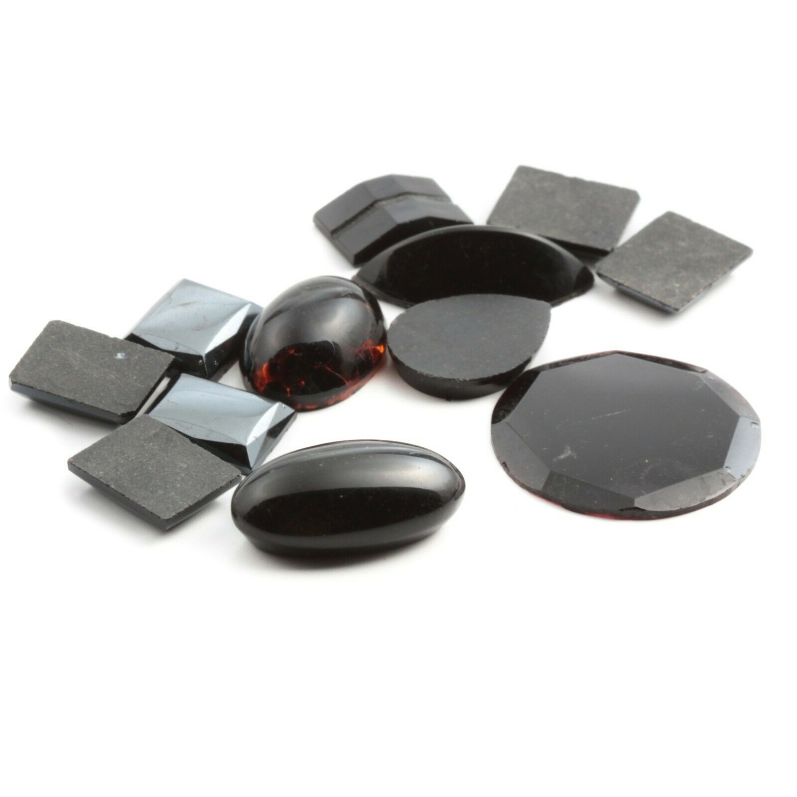 Lot (12) Czech vintage black topaz hematite glass cabochons flatback rhinestones