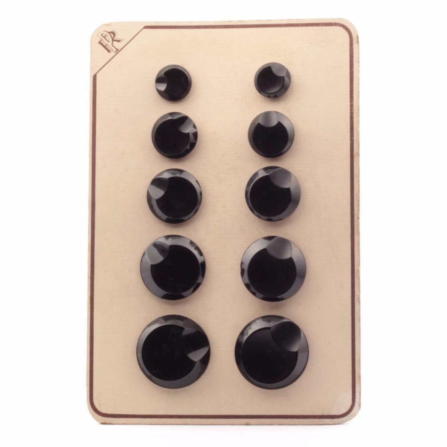 Card (10) Czech 1920's original Art Deco vintage black concave glass buttons