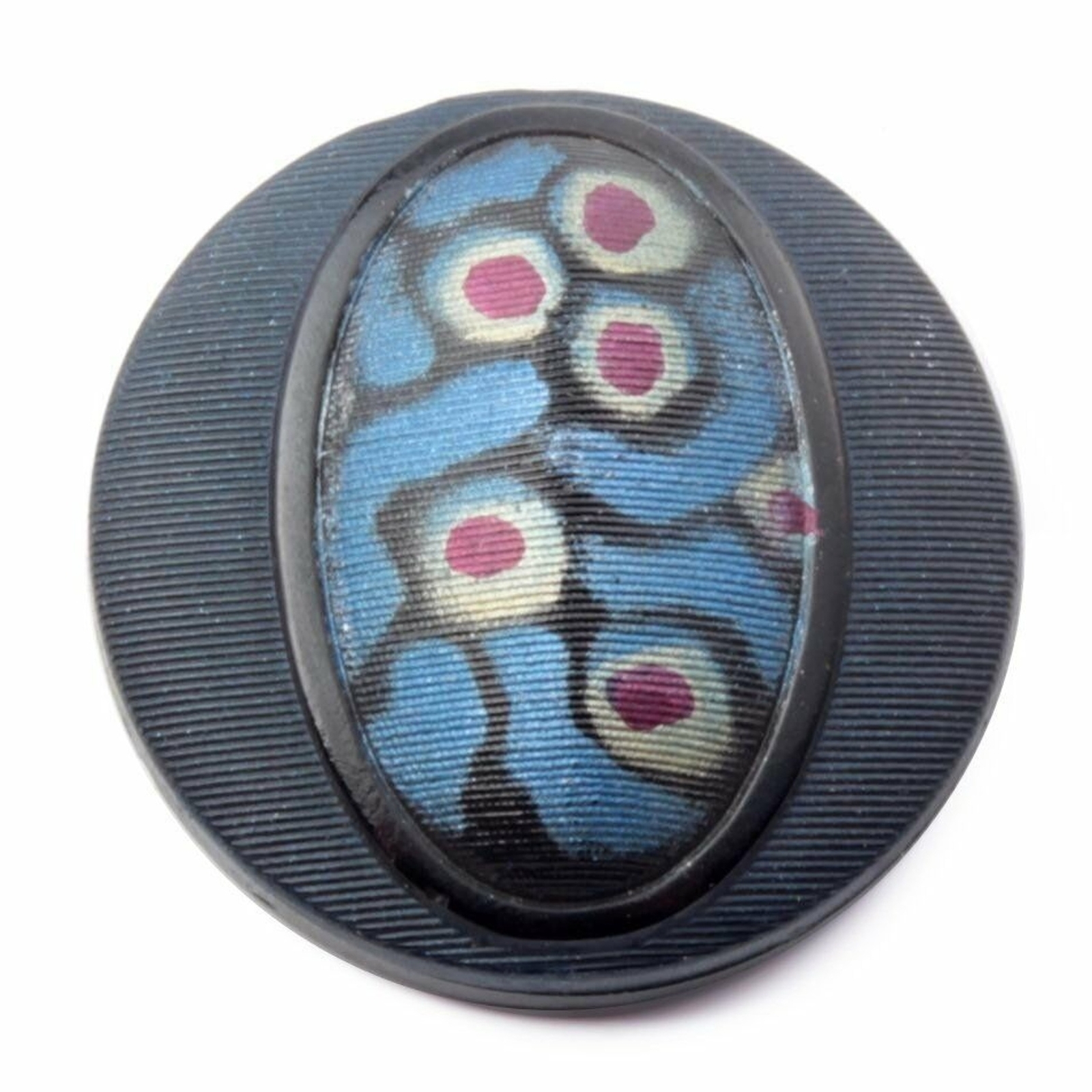 Czech Victorian metallic imitation fabric black 2 hole connector glass bead 32mm