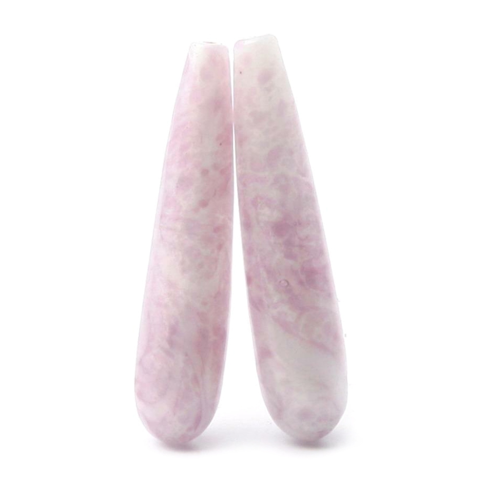 Lot (2) 33mm antique Czech lampwork lilac marbled earring headpin glass beads