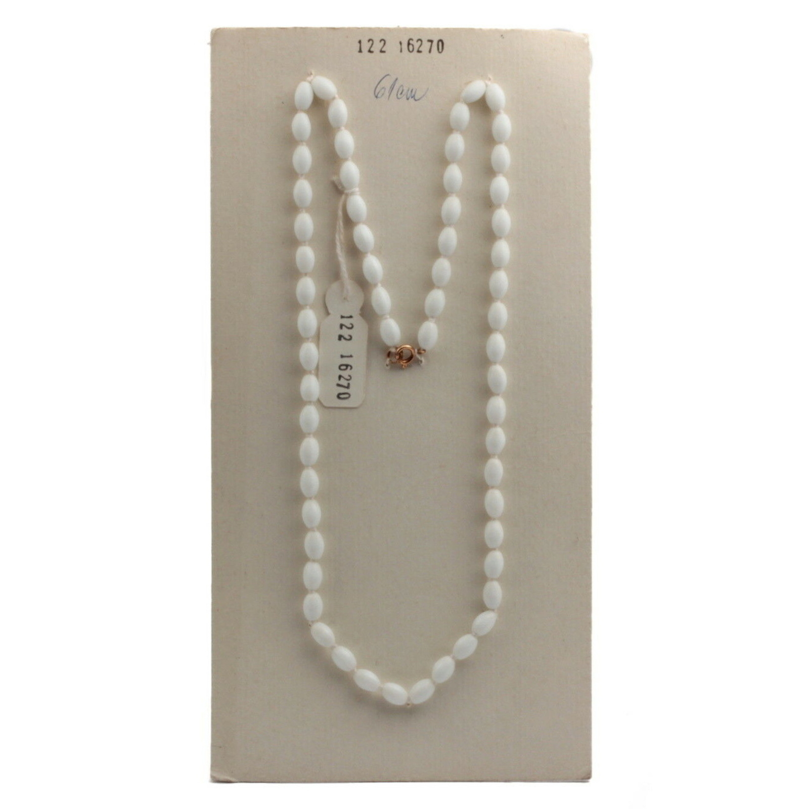 Vintage hand tied necklace Czech white oval glass beads