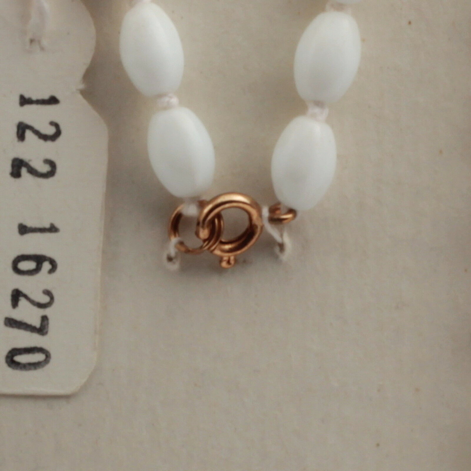 Vintage hand tied necklace Czech white oval glass beads