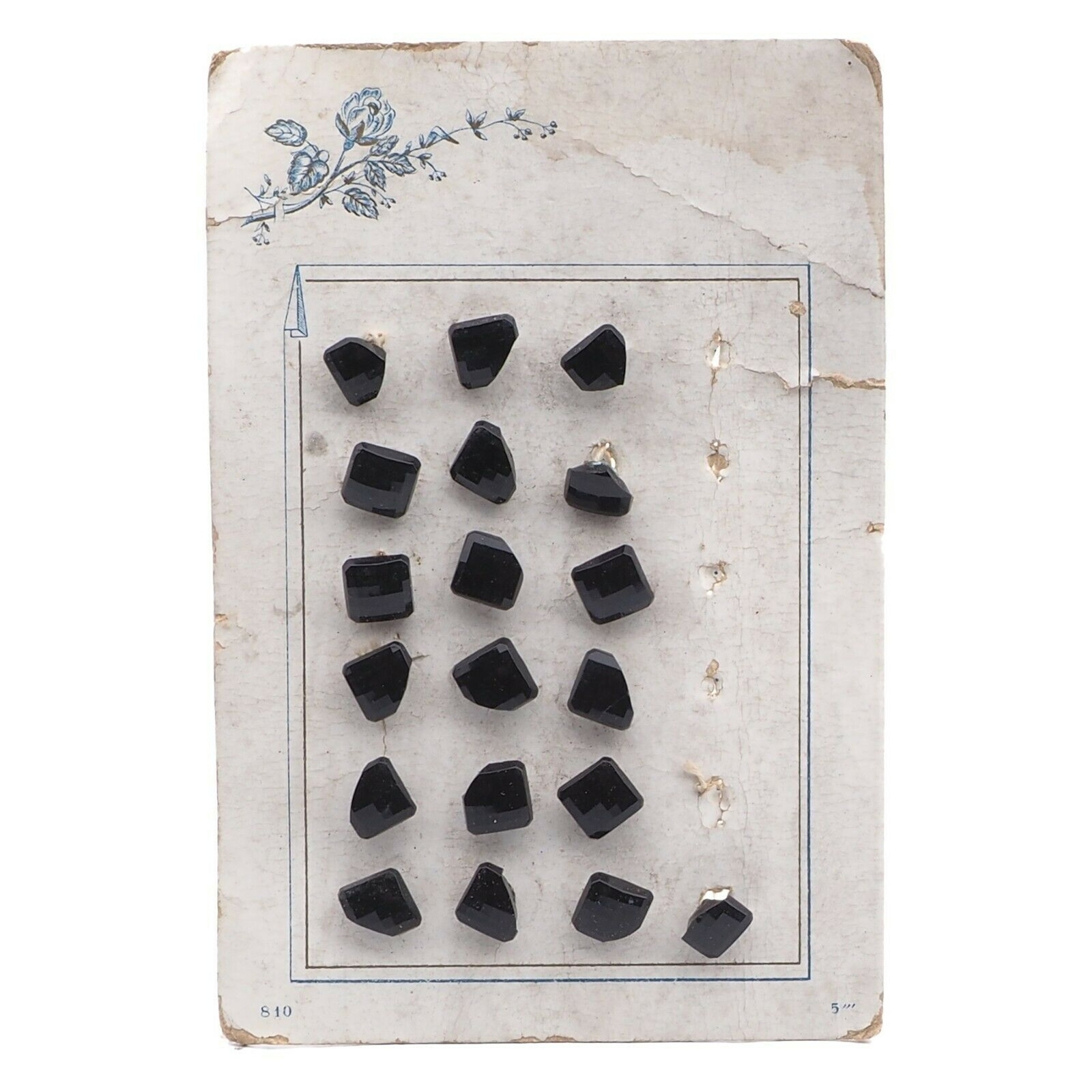 Lot (7) Czech antique Victorian square faceted black dimi glass buttons 9mm