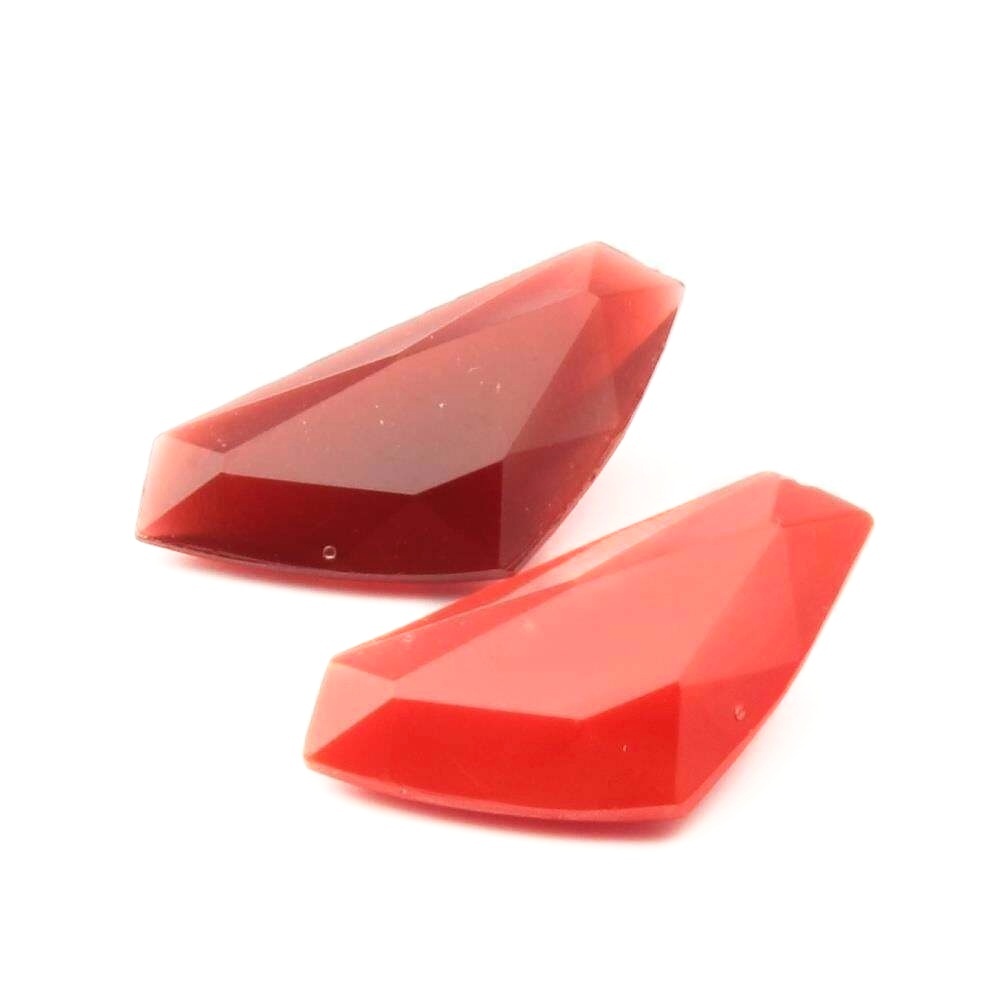Lot (2) 31mm Czech Deco vintage carnelian orange pentagon glass rhinestones