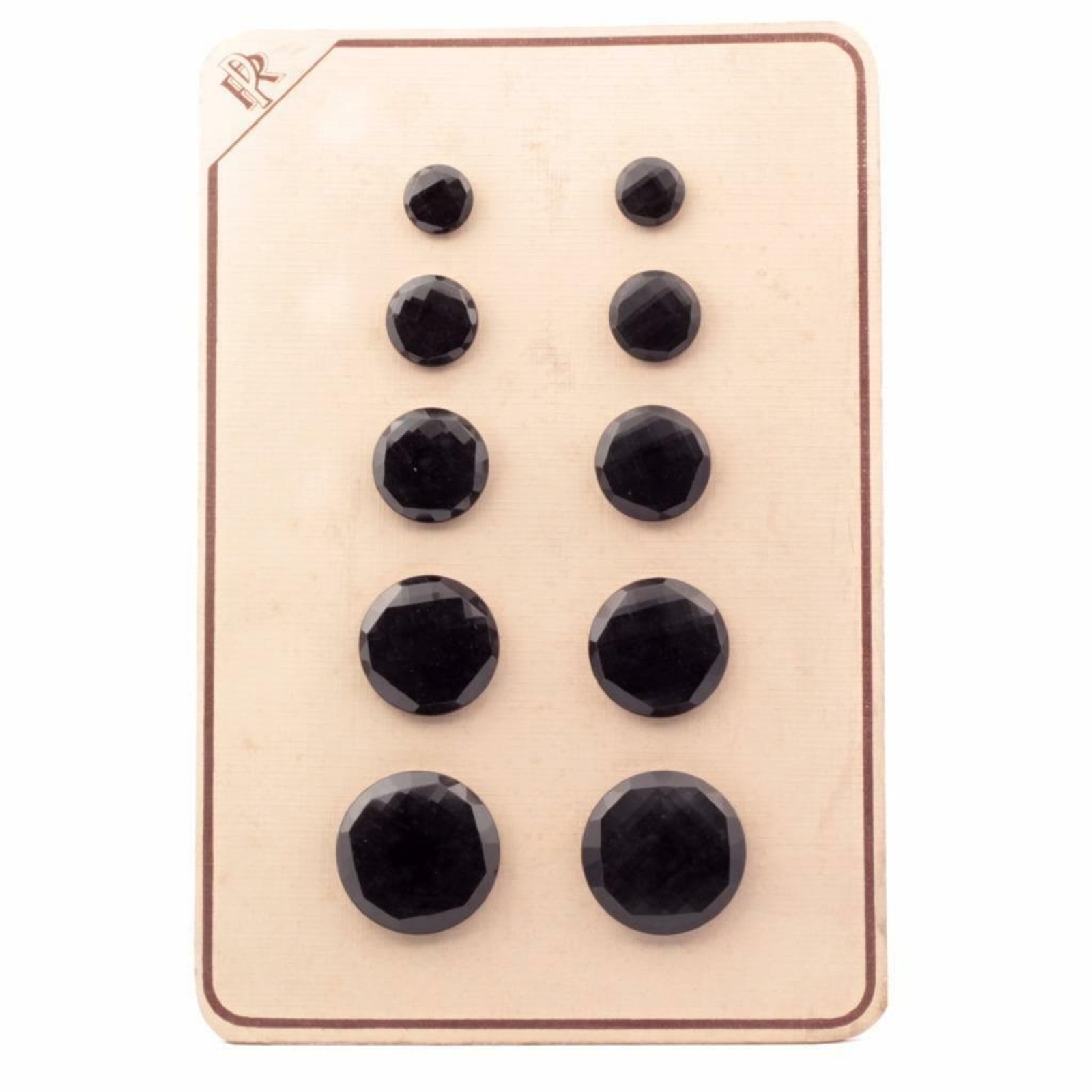 Card (10) Czech 1920's Art Deco vintage black faceted glass buttons