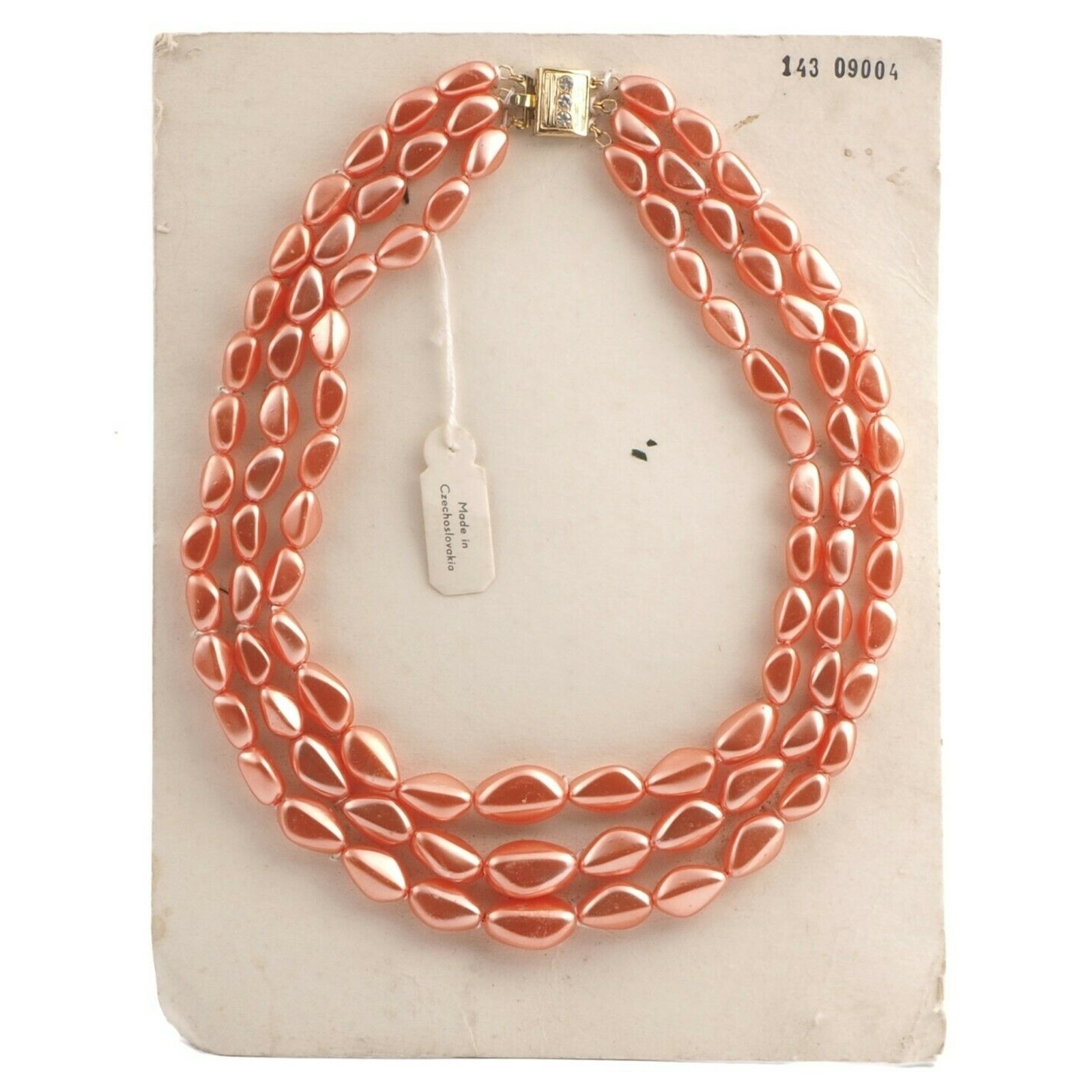 Czech vintage 3 strand necklace pearl orange pink nugget glass beads