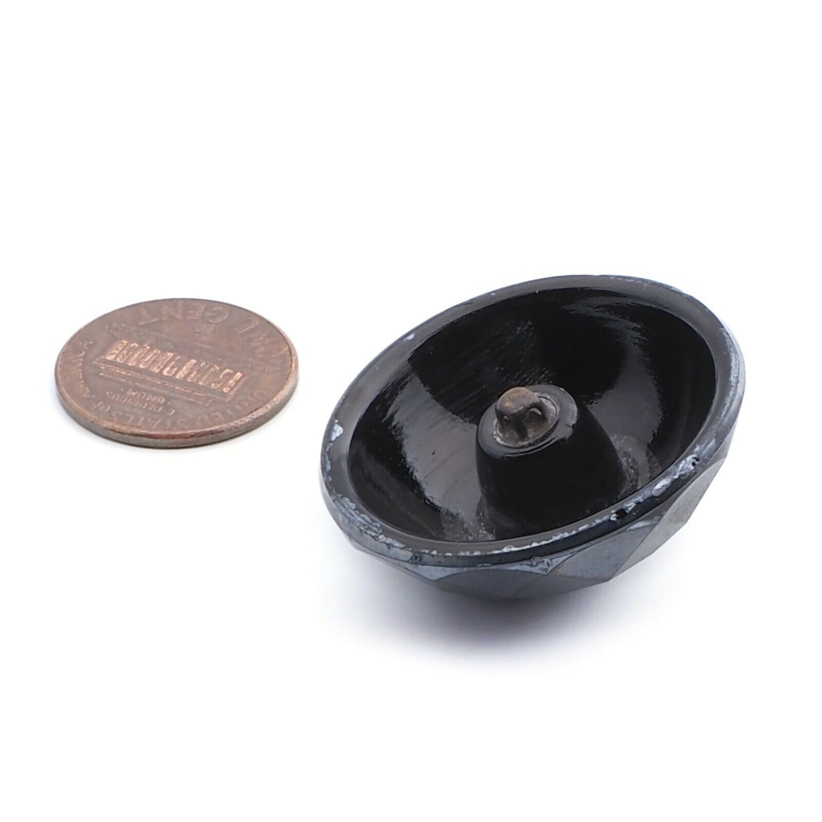 Large Antique Czech hematite lustre faceted domed black glass button 32mm