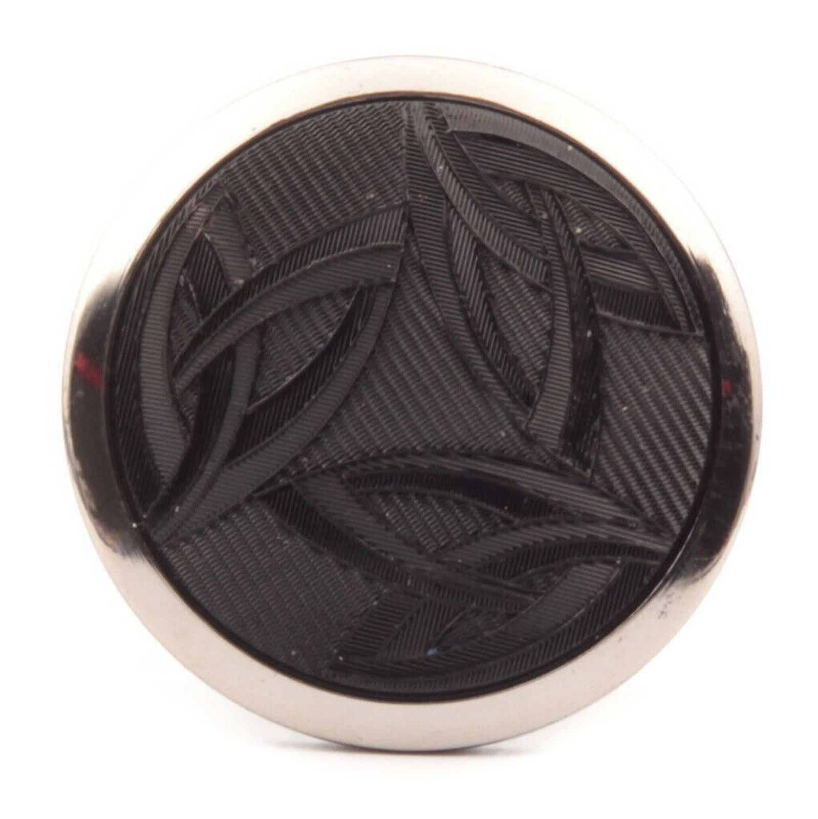 Antique Victorian Czech floral lacy style silvered black glass button 40mm