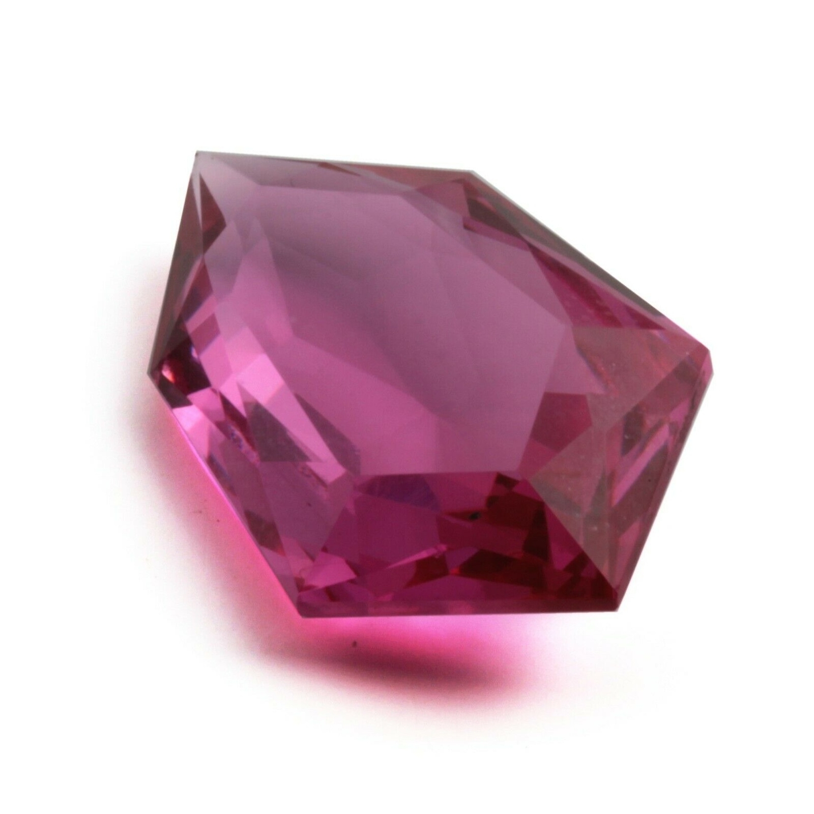 Large antique Czech hand cut cranberry pink hexagon glass rhinestone 27x17mm