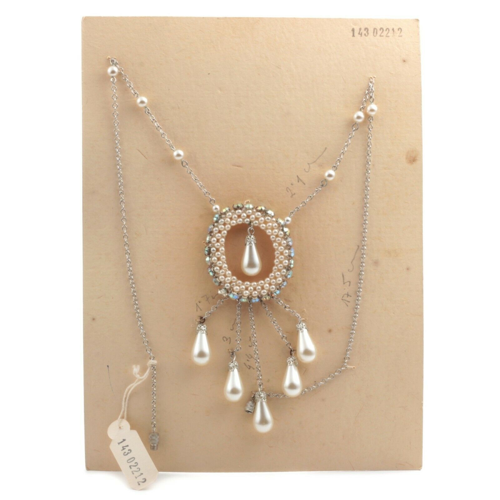 Czech vintage chain necklace AB rhinestone pearl glass bead pendant