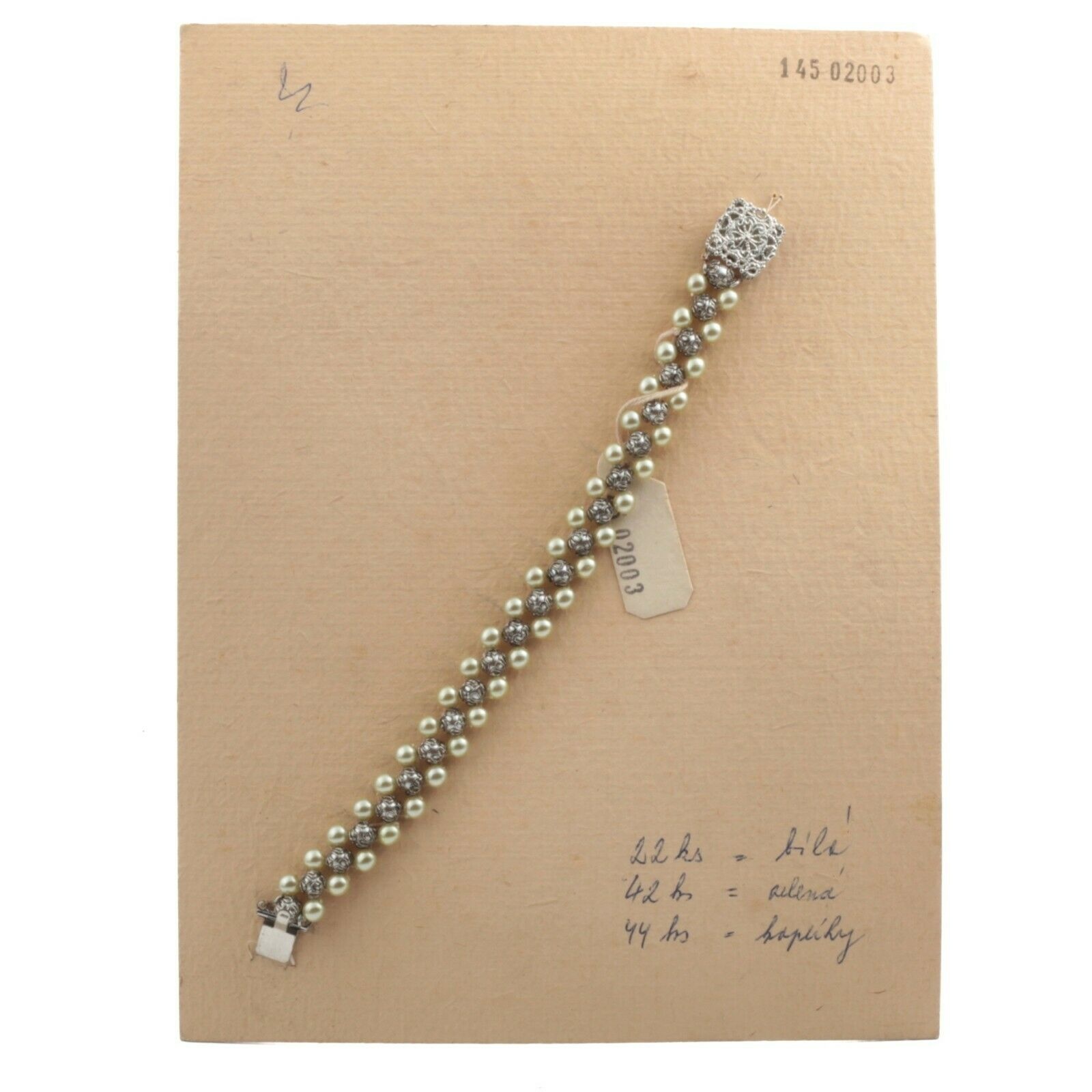 Czech vintage 3 strand bracelet pearl glass beads filigree floral clasp