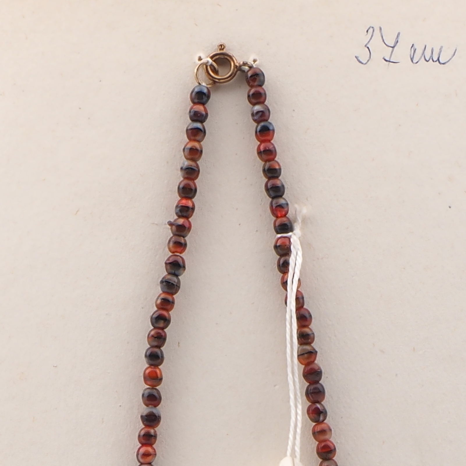 Vintage Czech necklace brown marble beige rondelle glass beads 15"