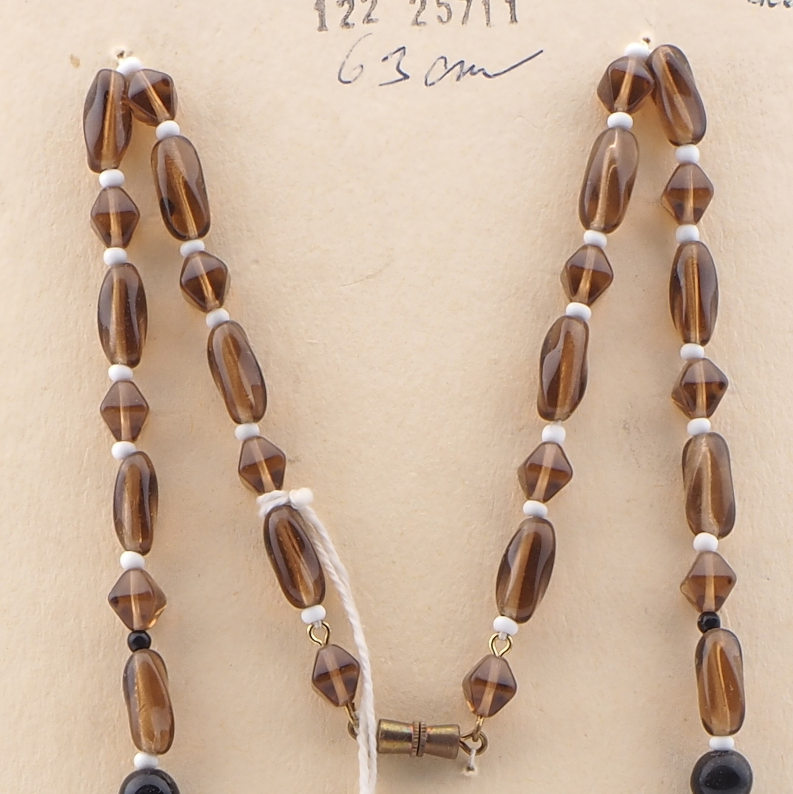 Vintage Czech necklace topaz black glass beads 25"