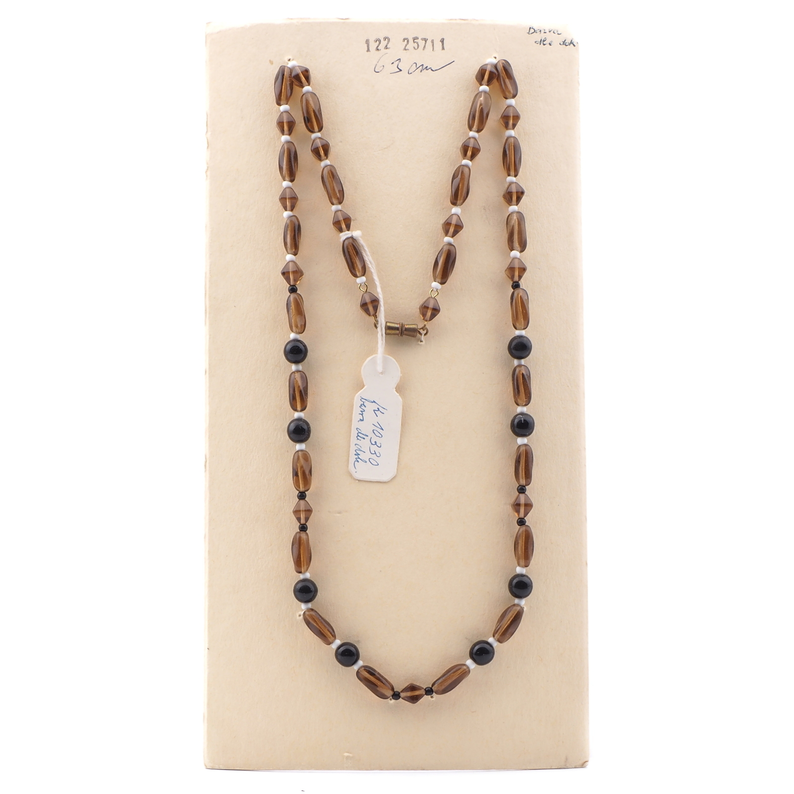 Vintage Czech necklace topaz black glass beads 25"