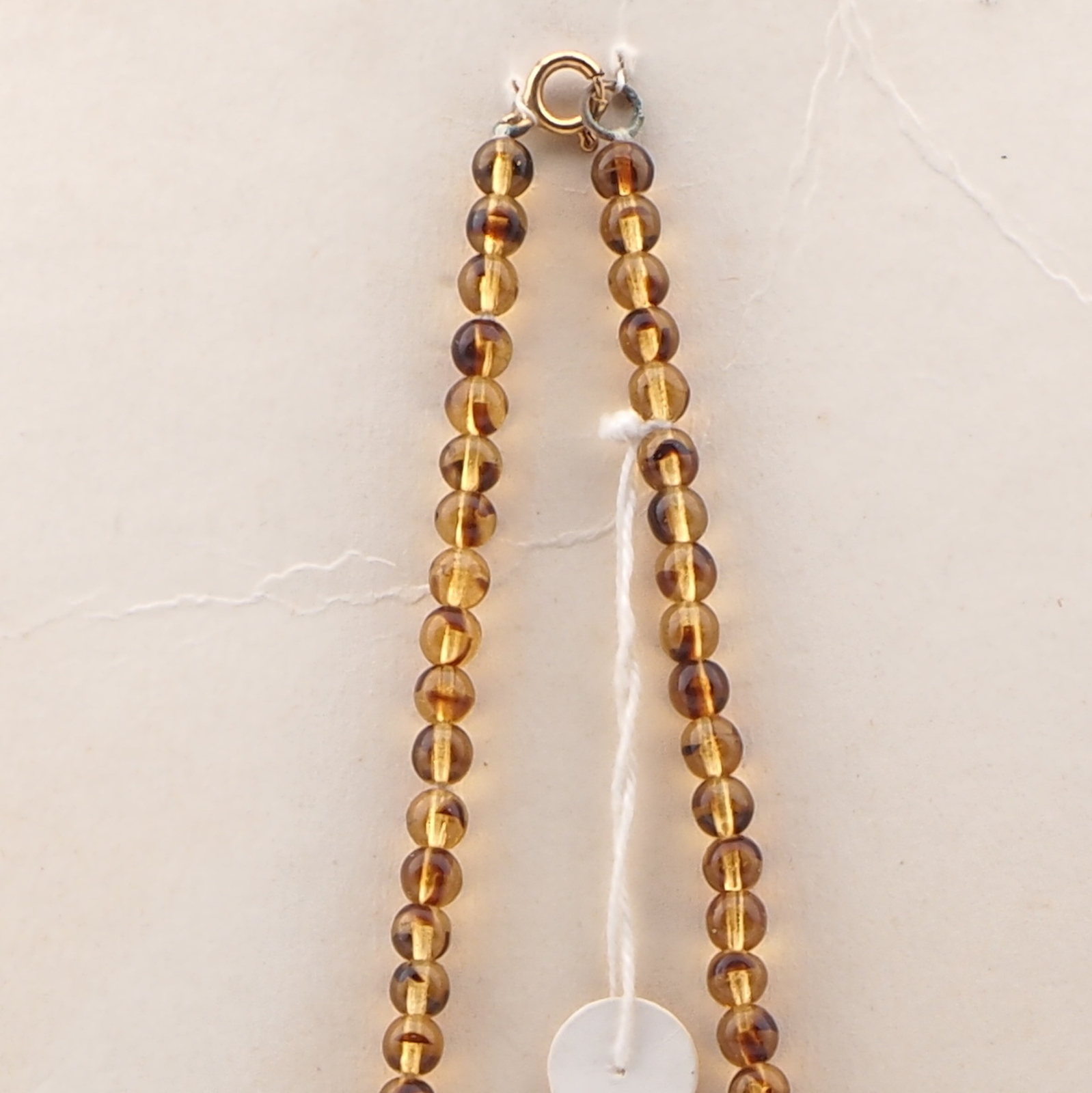 Vintage Czech necklace topaz tortoise glass beads 16"