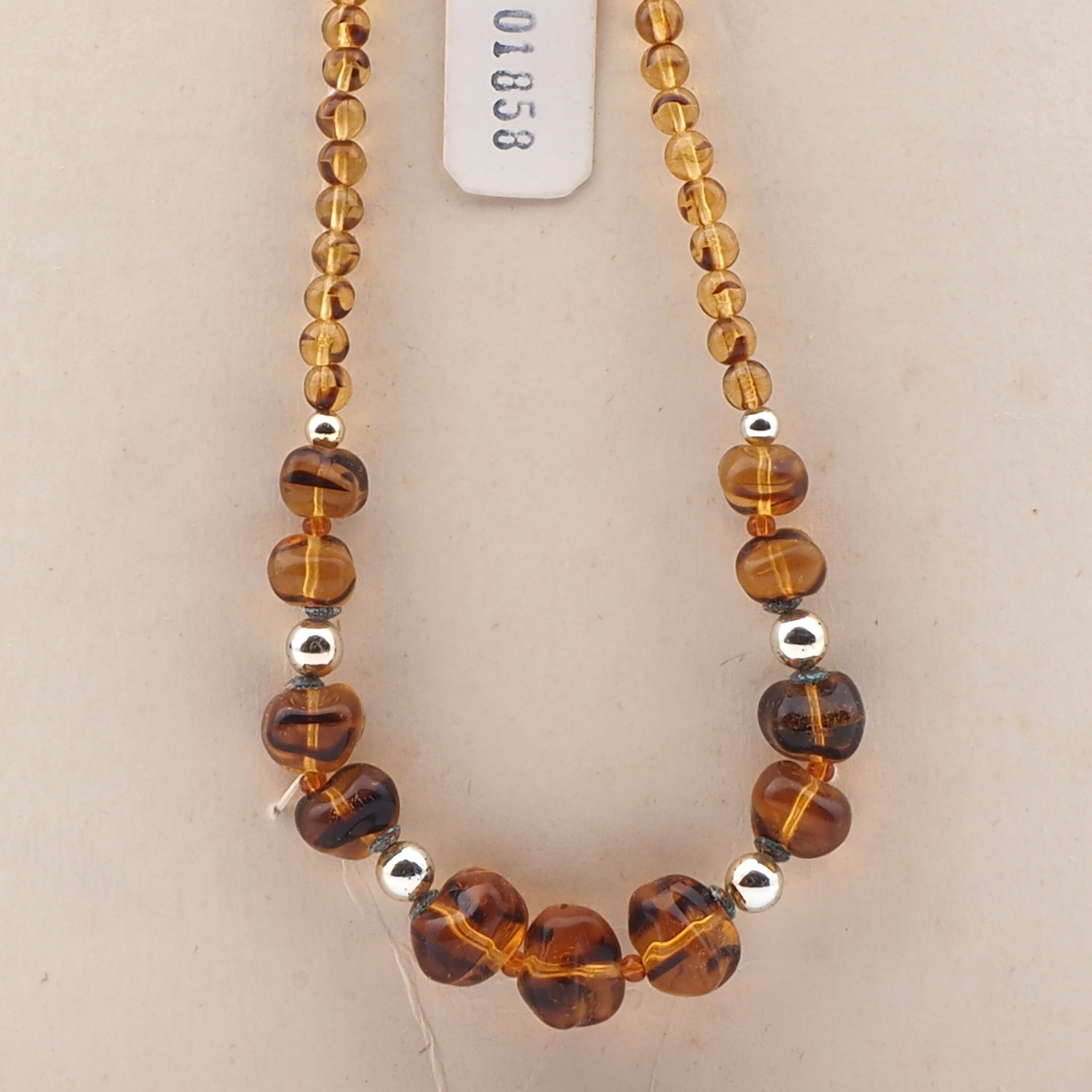 Vintage Czech necklace topaz tortoise glass beads 16"