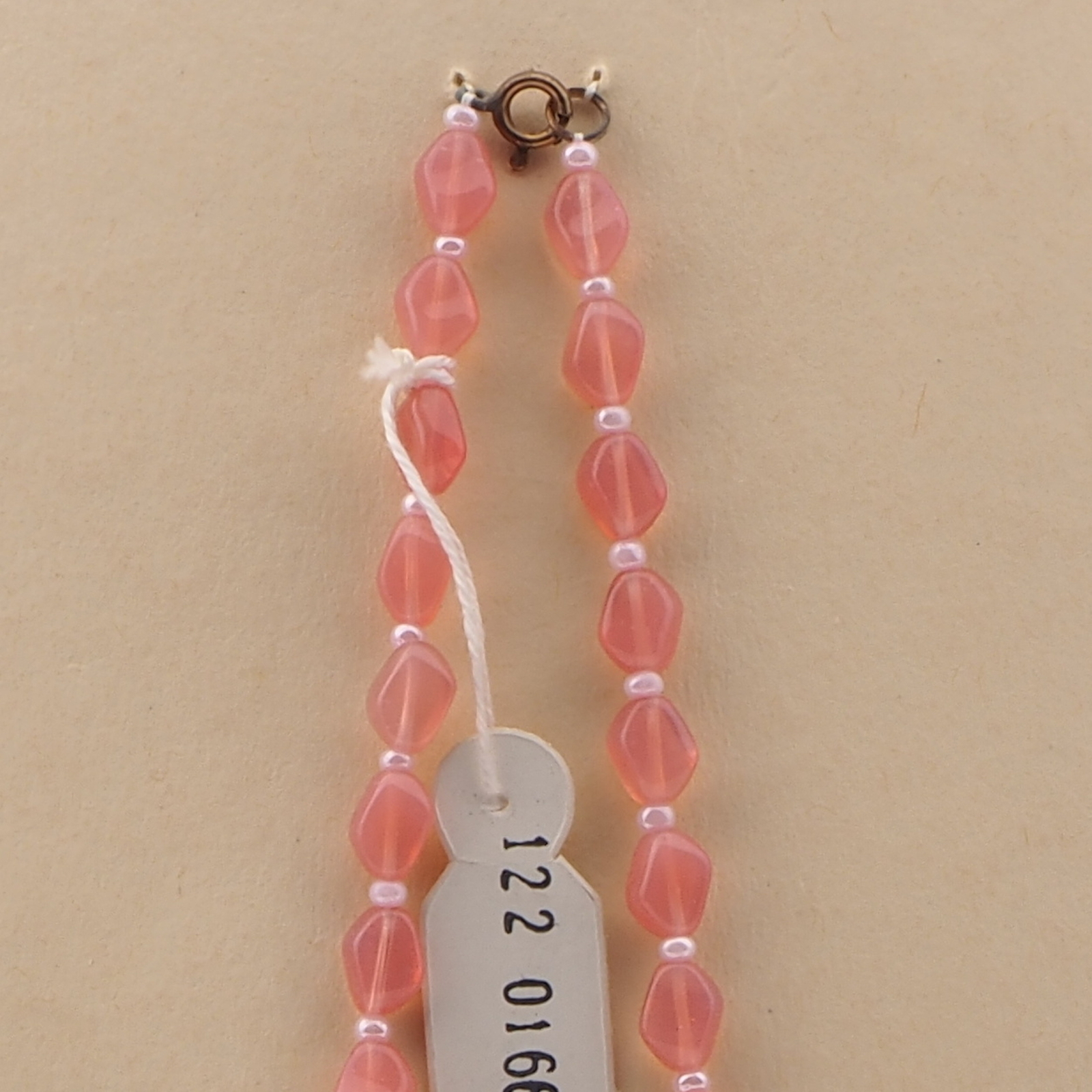 Vintage Czech necklace pink frost opaline pearl glass beads 16"