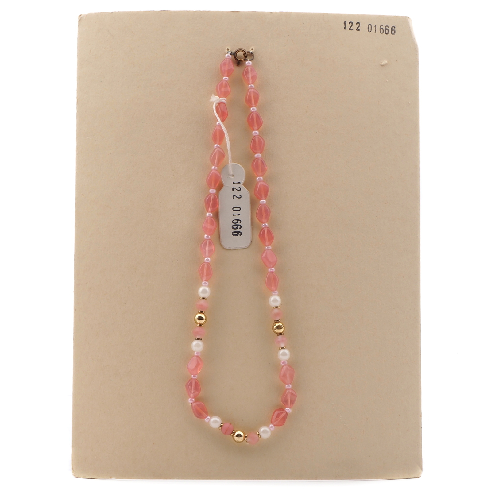 Vintage Czech necklace pink frost opaline pearl glass beads 16"