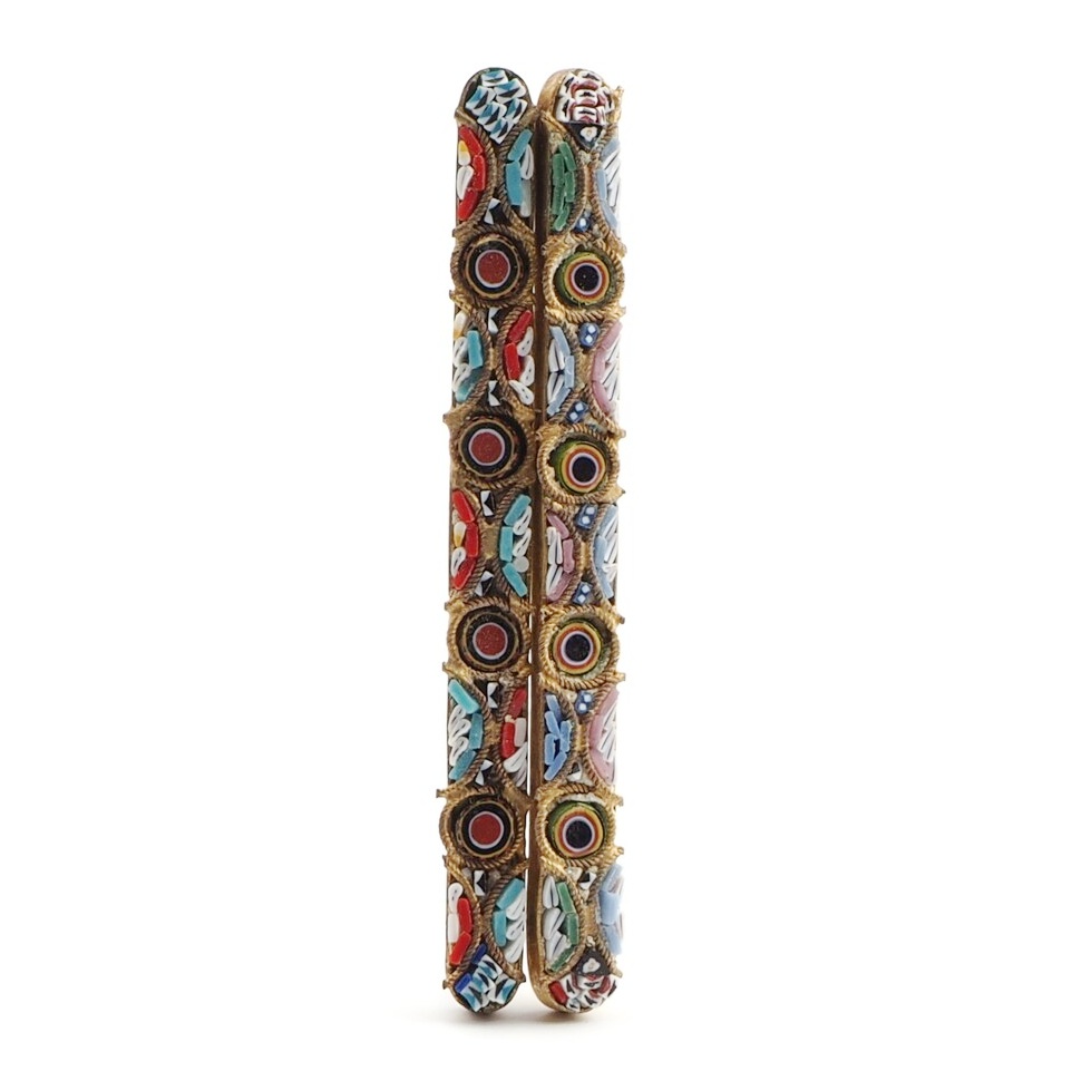 Lot (2) antique Italian Micro Mosaic Millefiori glass jewelry elements 58x5mm