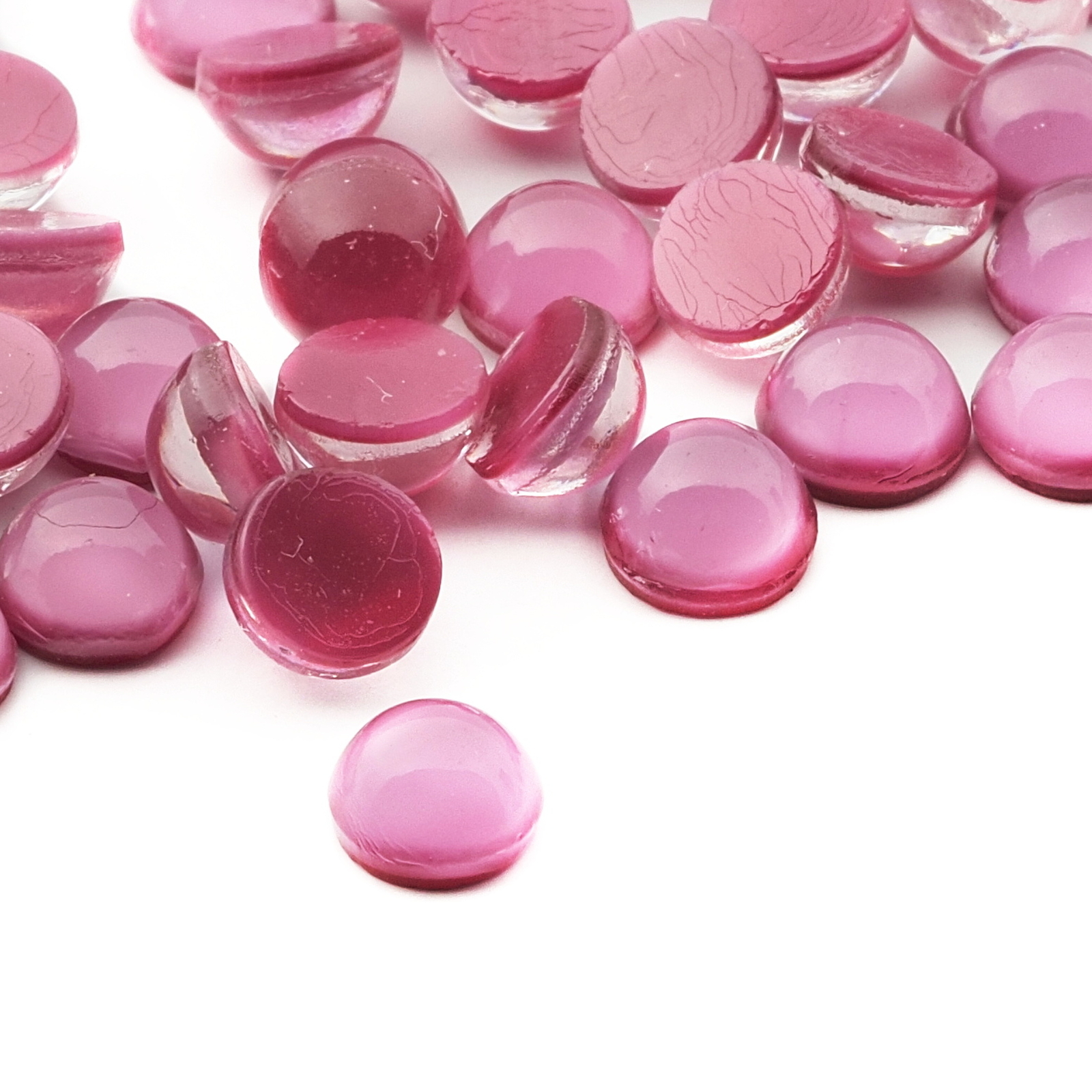 Lot (80) vintage Czech pink moonglow round glass cabochons 6mm