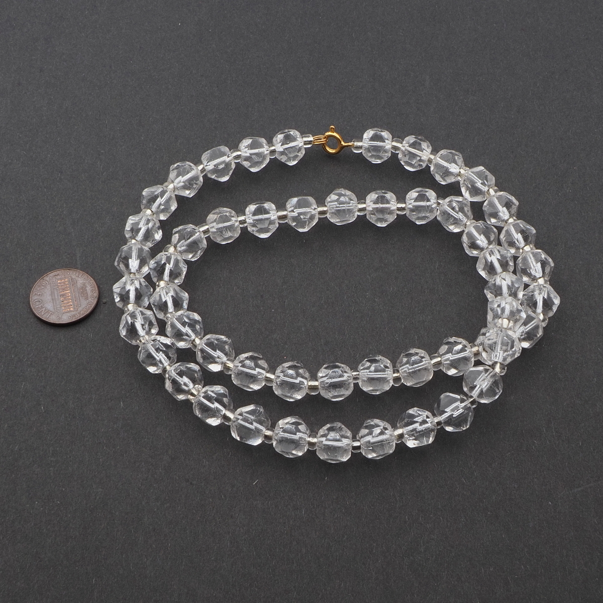 Vintage necklace Czech round faceted clear English cut glass beads 19