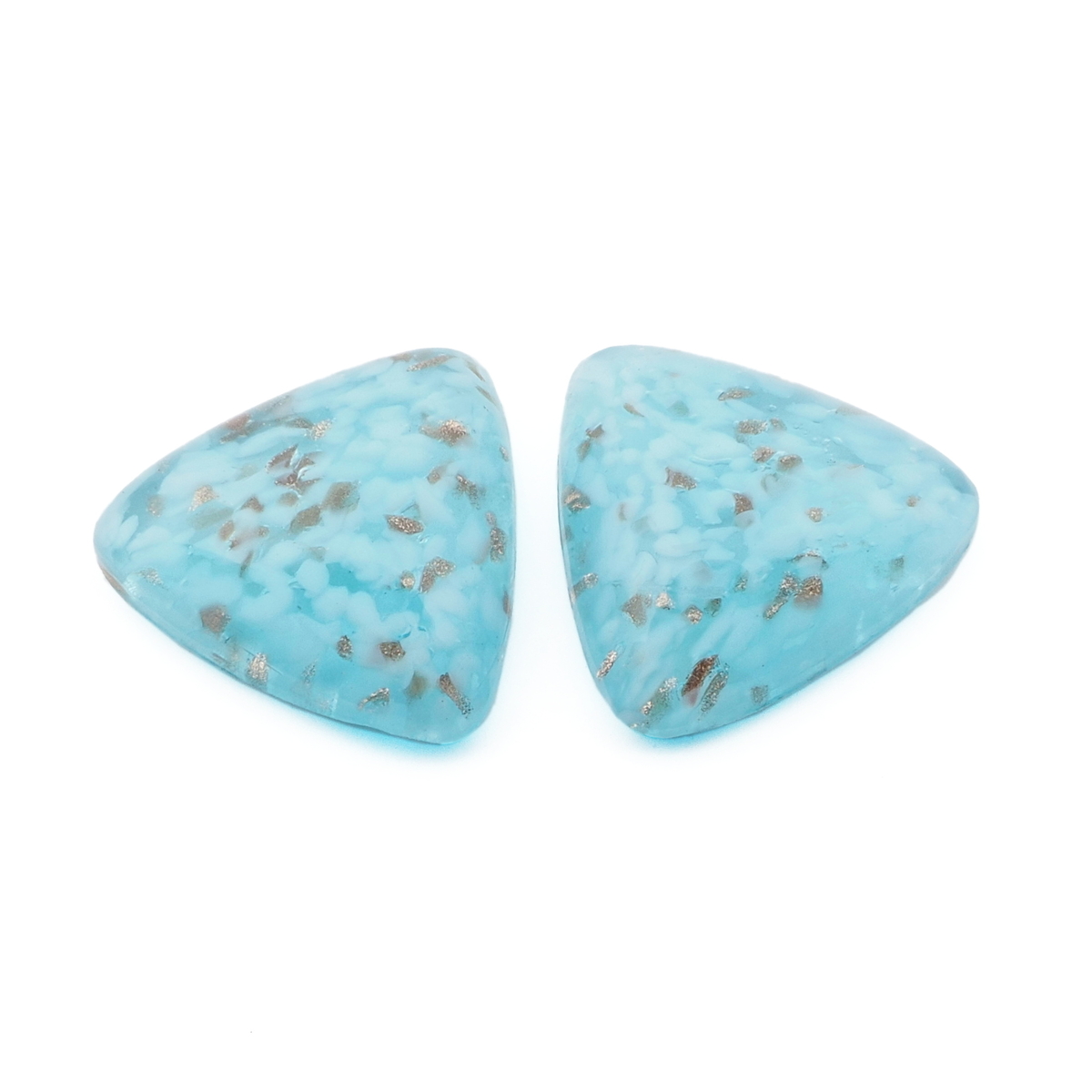 Lot (2) Czech vintage blue clear marble aventurine triangle glass cabochons 20mm