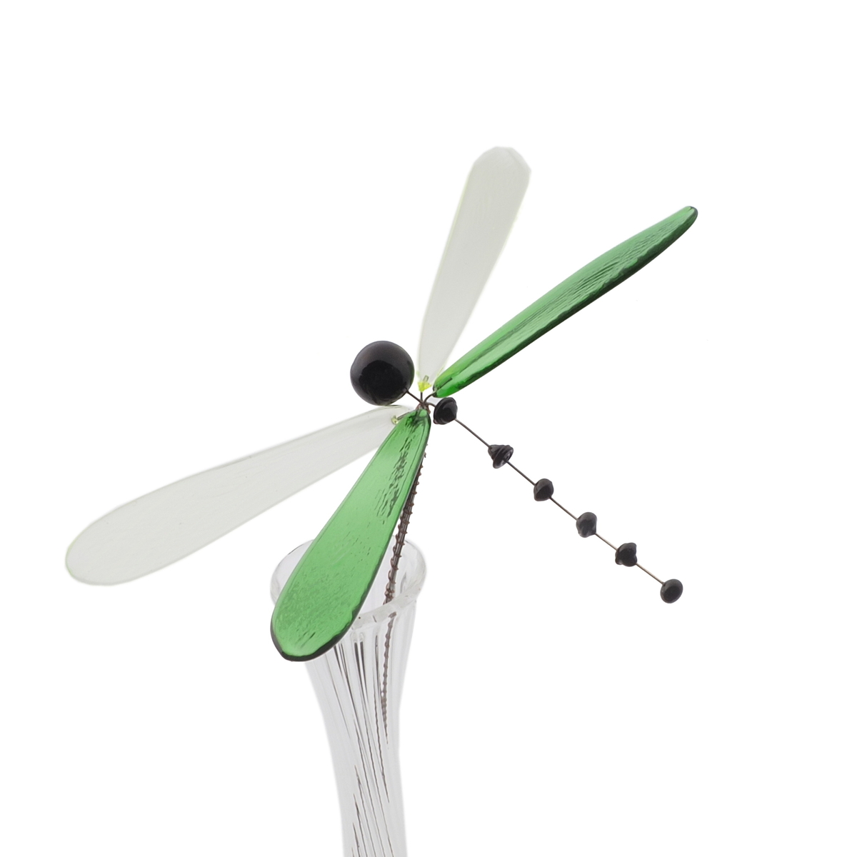 Czech lampwork green uranium glass beaded dragonfly stem ornament