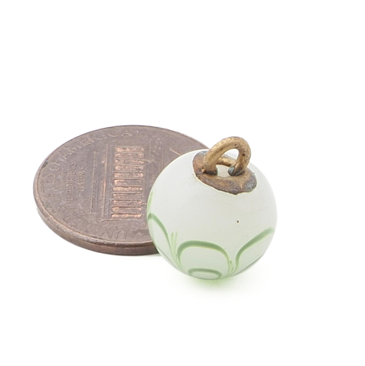 Antique Czech swirl opaline micro lampwork ball glass button 12mm
