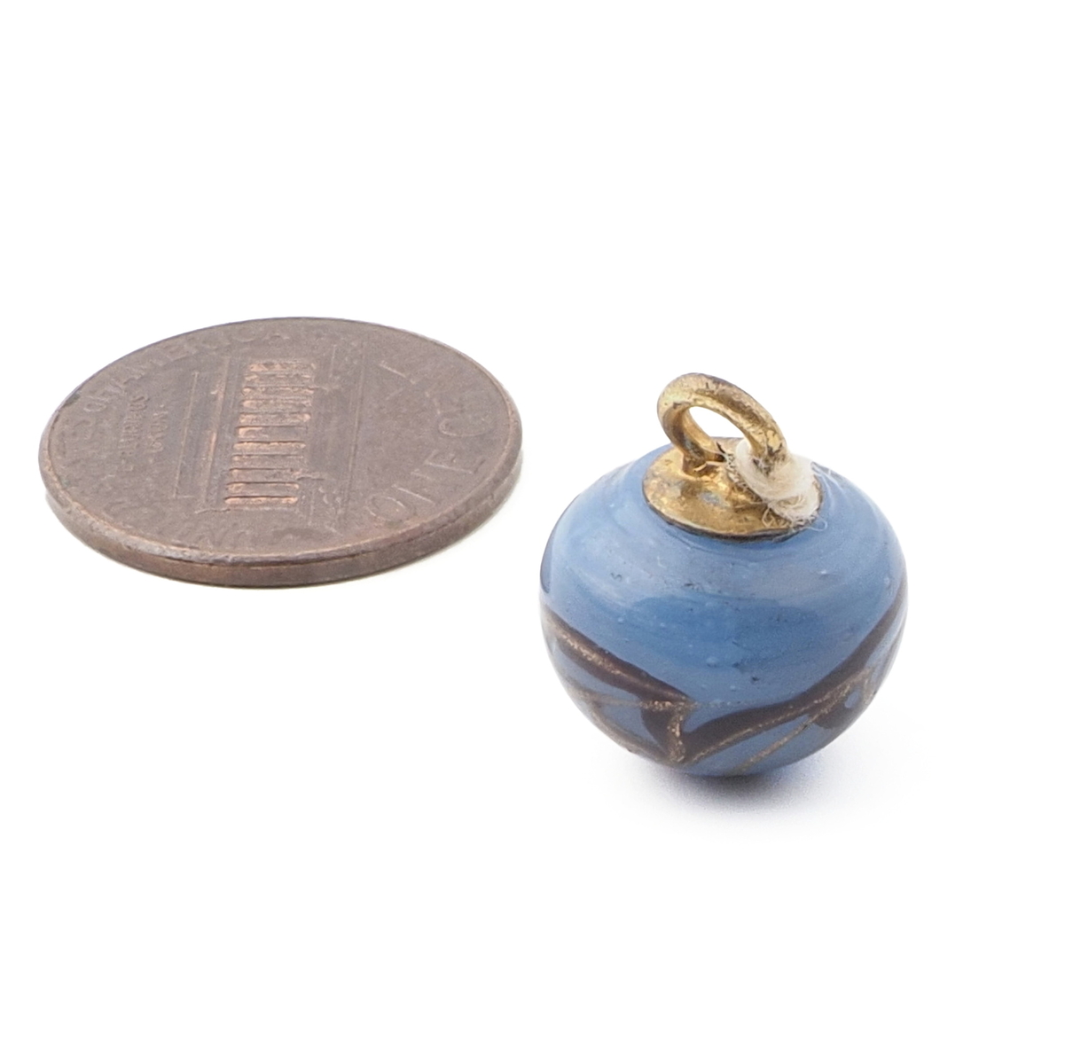 Antique Czech blue black aventurine gold swirl micro lampwork ball glass button 13mm