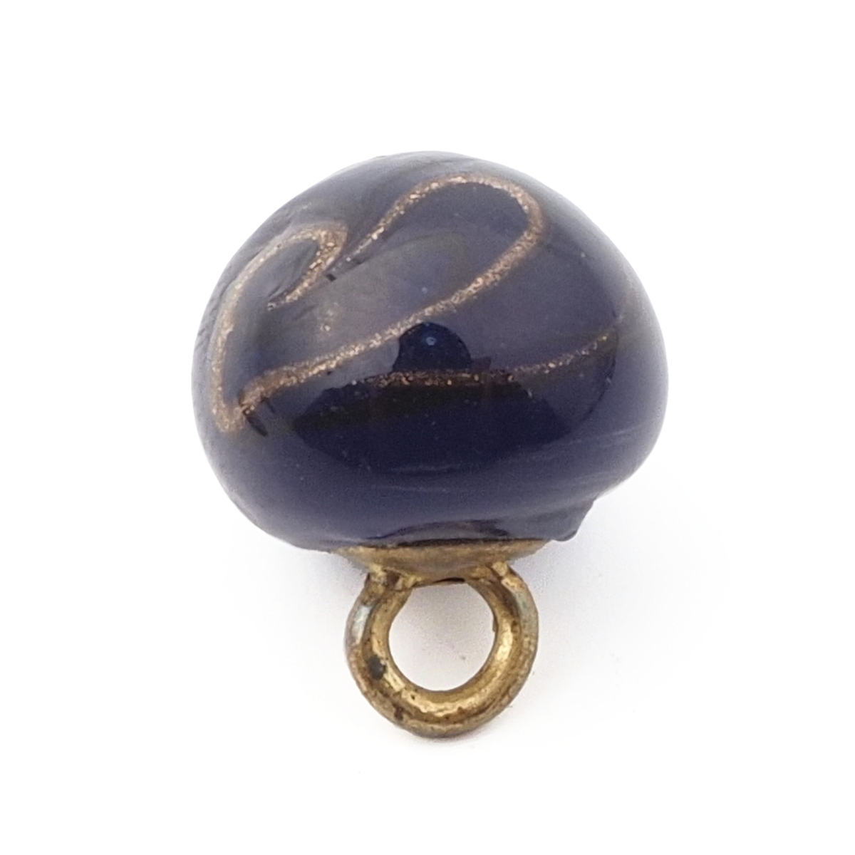 Antique Czech blue aventurine gold swirl micro lampwork ball glass button 12mm
