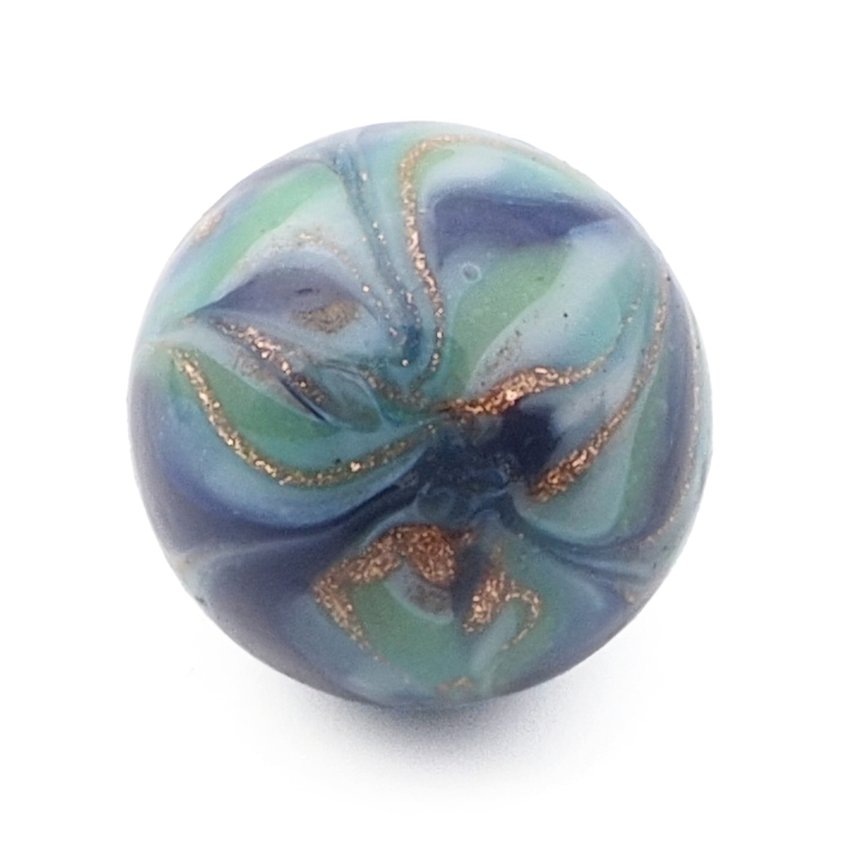 Antique Czech blue satin aventurine gold swirl micro lampwork ball glass button 12mm