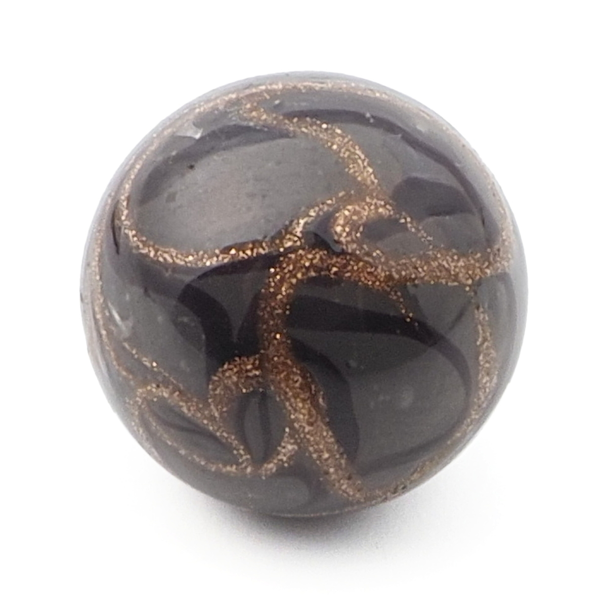 Antique Czech black aventurine gold swirl micro lampwork ball glass button 13mm