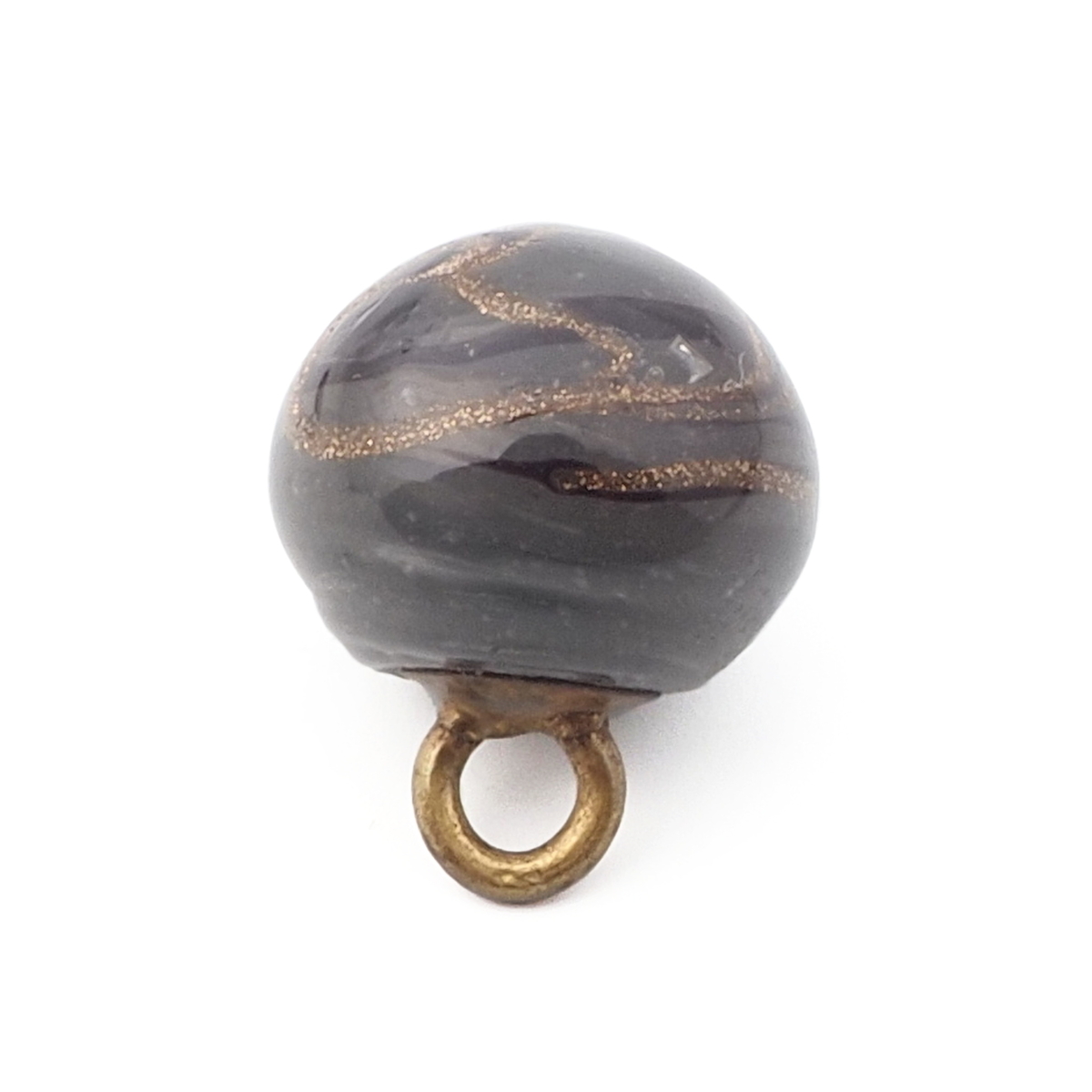 Antique Czech black aventurine gold swirl micro lampwork ball glass button 13mm