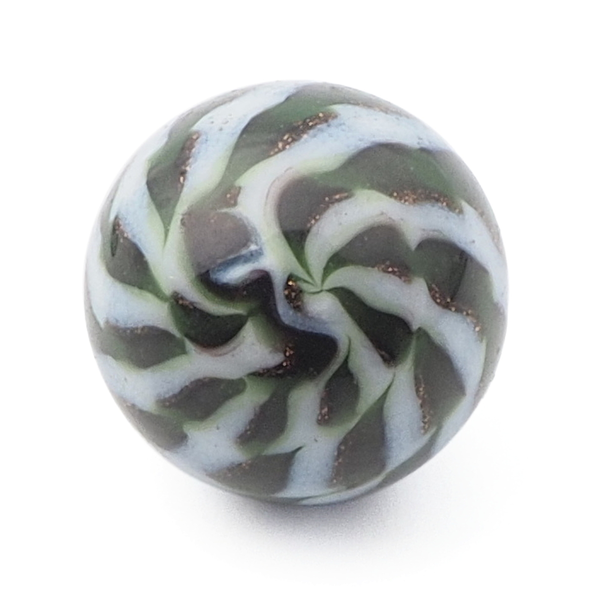 Antique Czech white green aventurine gold swirl micro lampwork ball glass button 13mm