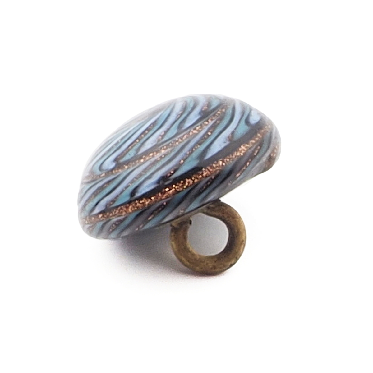 Antique Czech aventurine gold spiral micro lampwork glass button 14mm