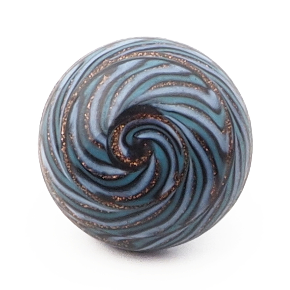 Antique Czech aventurine gold spiral micro lampwork glass button 14mm
