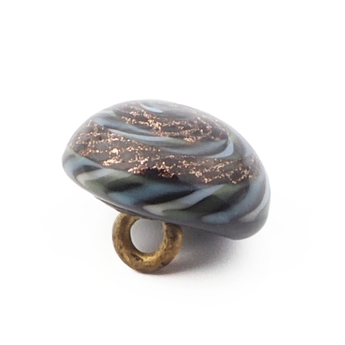 Antique Czech aventurine gold multicolor spiral micro lampwork glass button 14mm
