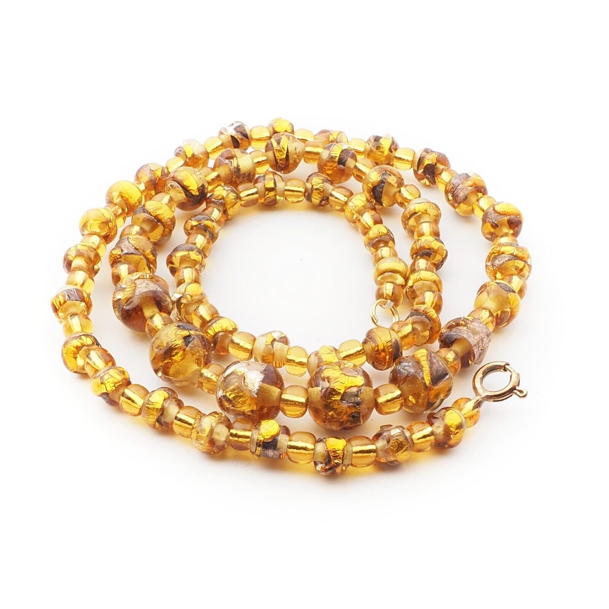 Vintage Czech necklace topaz foil overlay lampwork glass beads