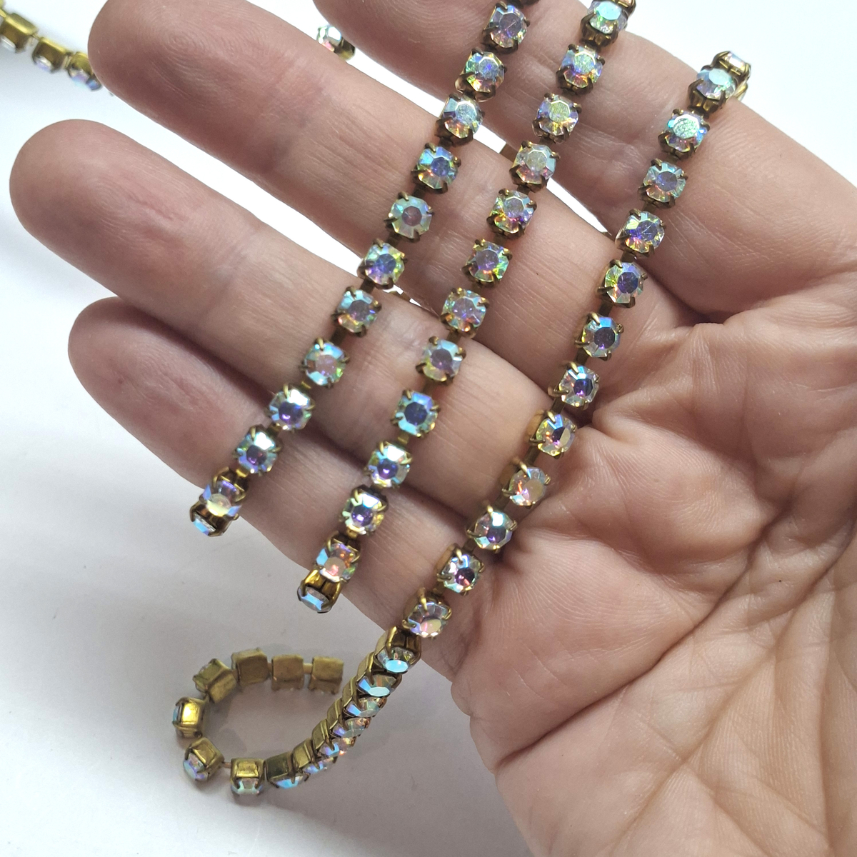 AB Crystal MC Chaton raw brass jewelry Rhinestone cup chain Preciosa ss19, 1 meter