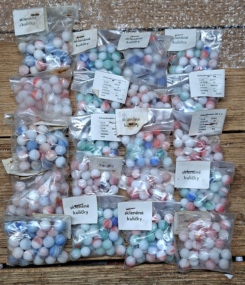 Lot 20 packages Czech retro Vintage swirl glass marbles. Shipping FEDEX priority.