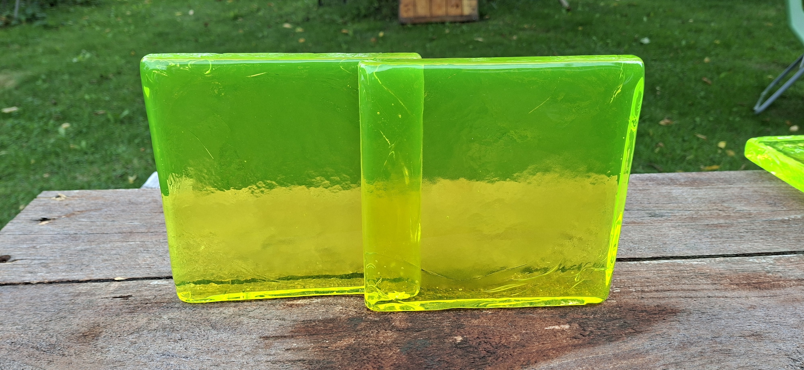 Two glass blocks slabs art installation
