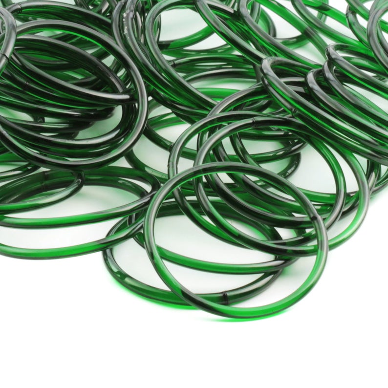 Lot (72) antique Czech Emerald green glass bangles hoops earring elements 51mm