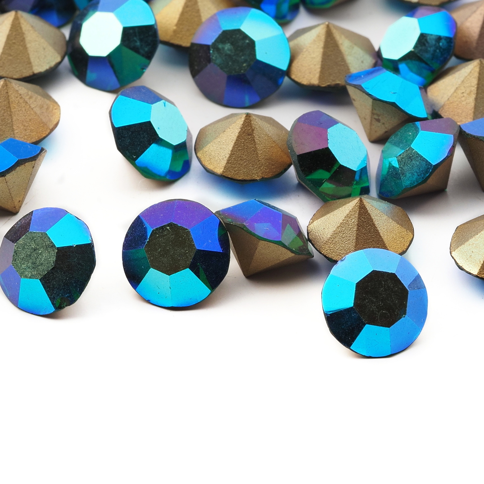 Lot (58) Czech vintage foiled vitrail rainbow glass rhinestones 11.5mm