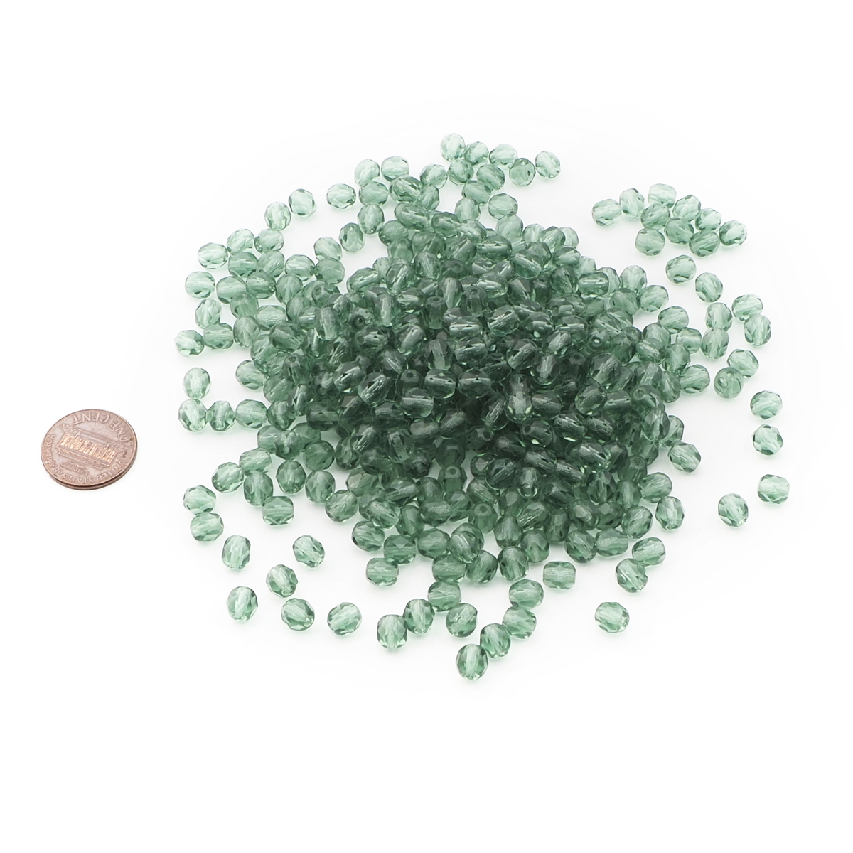 Lot (390) Czech green faceted glass beads 6mm