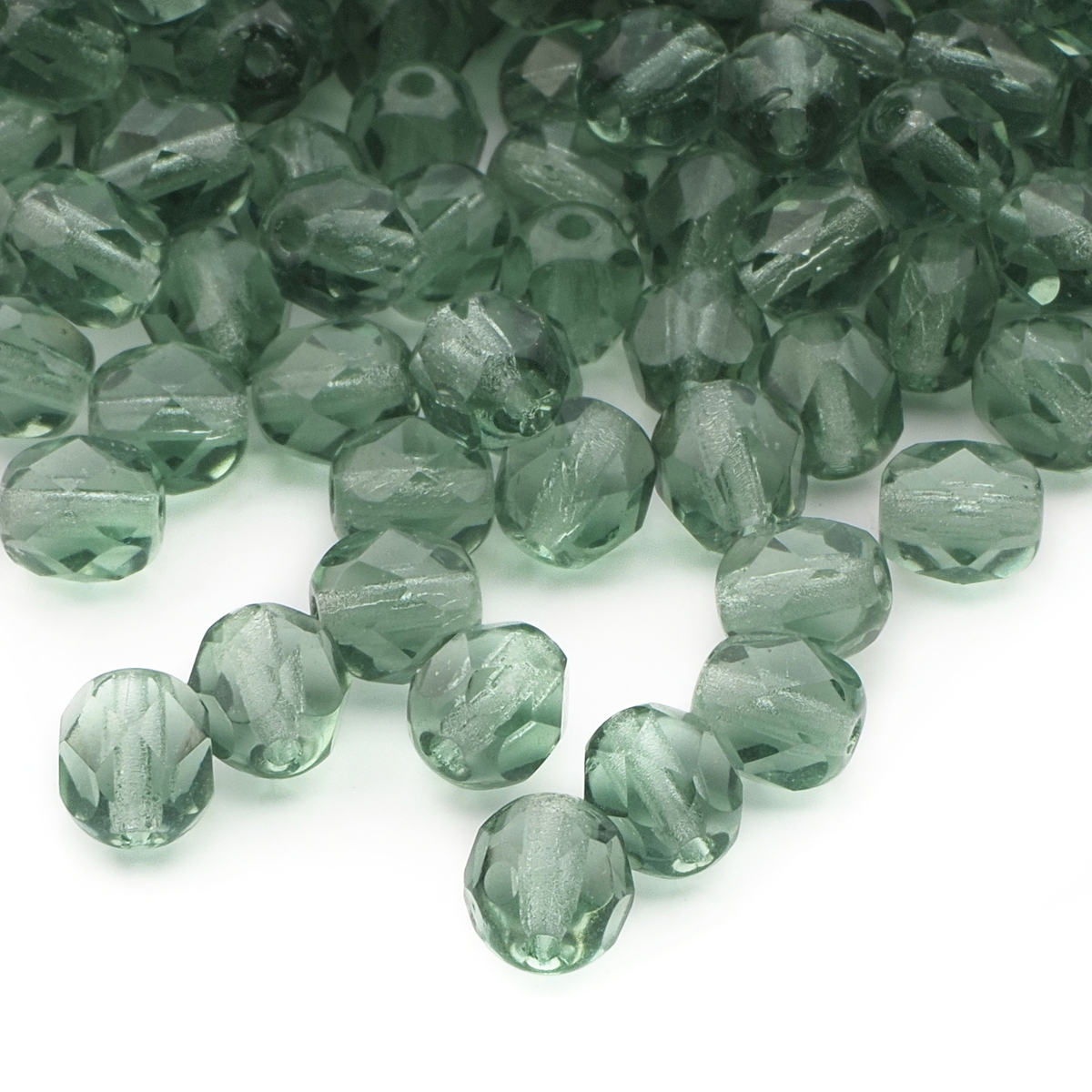 Lot (390) Czech green faceted glass beads 6mm