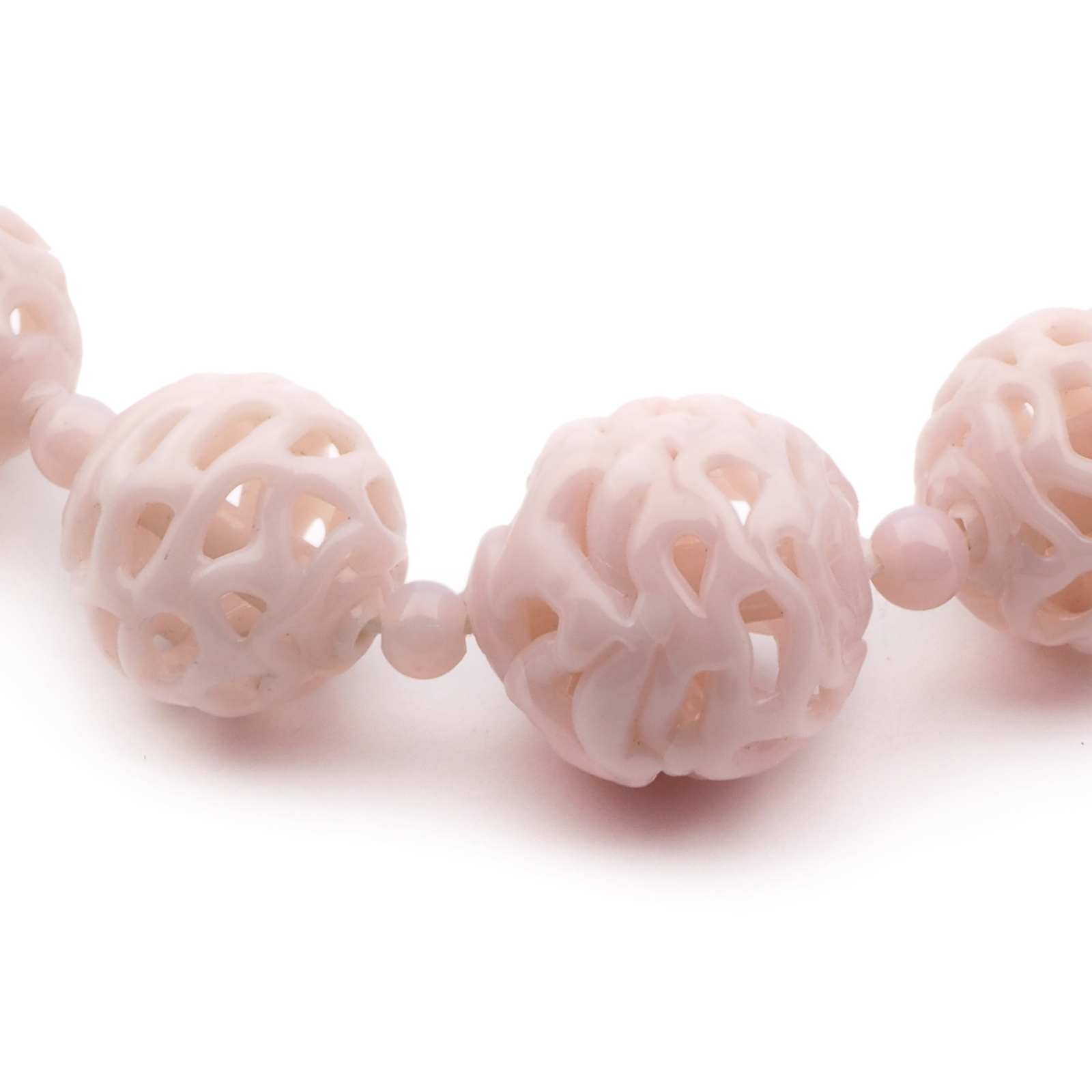 Vintage Deco Czech necklace lampwork hollow hand spun lattice pink glass beads