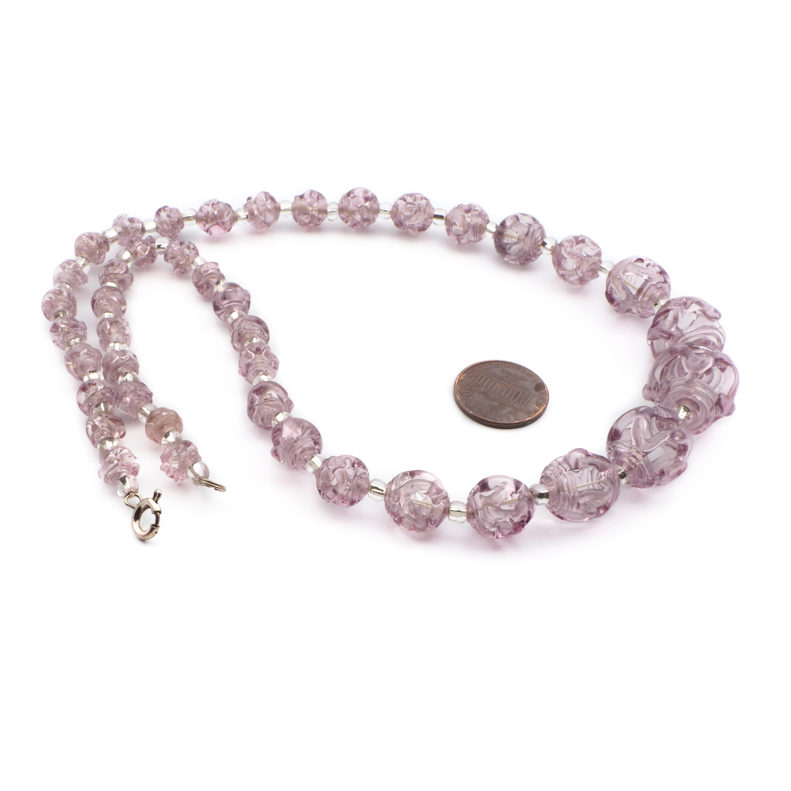 Vintage Deco Czech necklace lampwork hollow hand spun purple glass beads