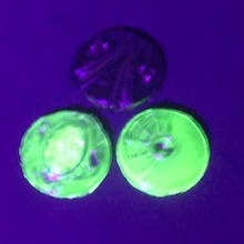 Lot (3) Czech antique Nouveau gold gilt green uranium floral glass cabochons 16mm