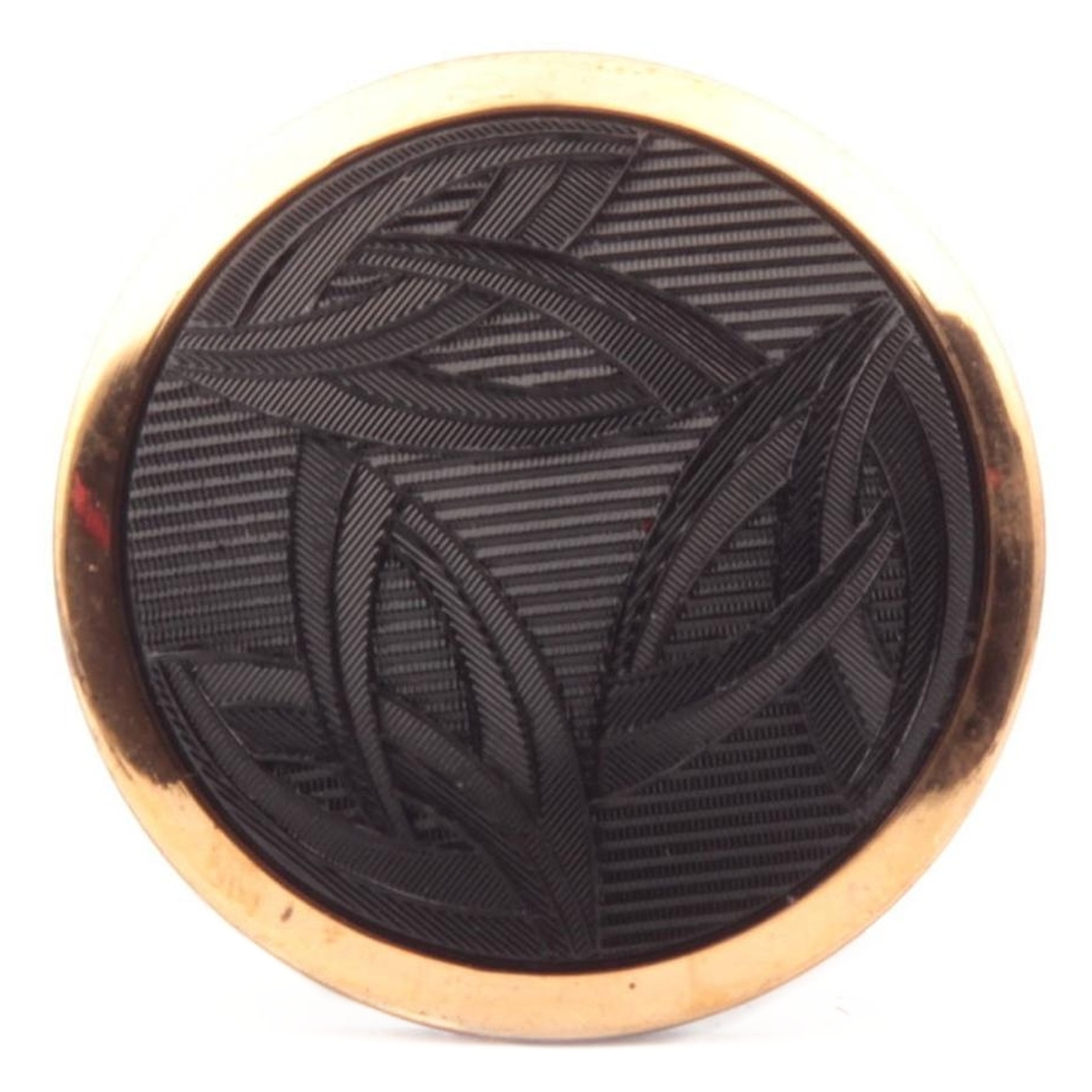 Antique Victorian Czech black glass button geometric floral lacy style gold gilt large 41mm