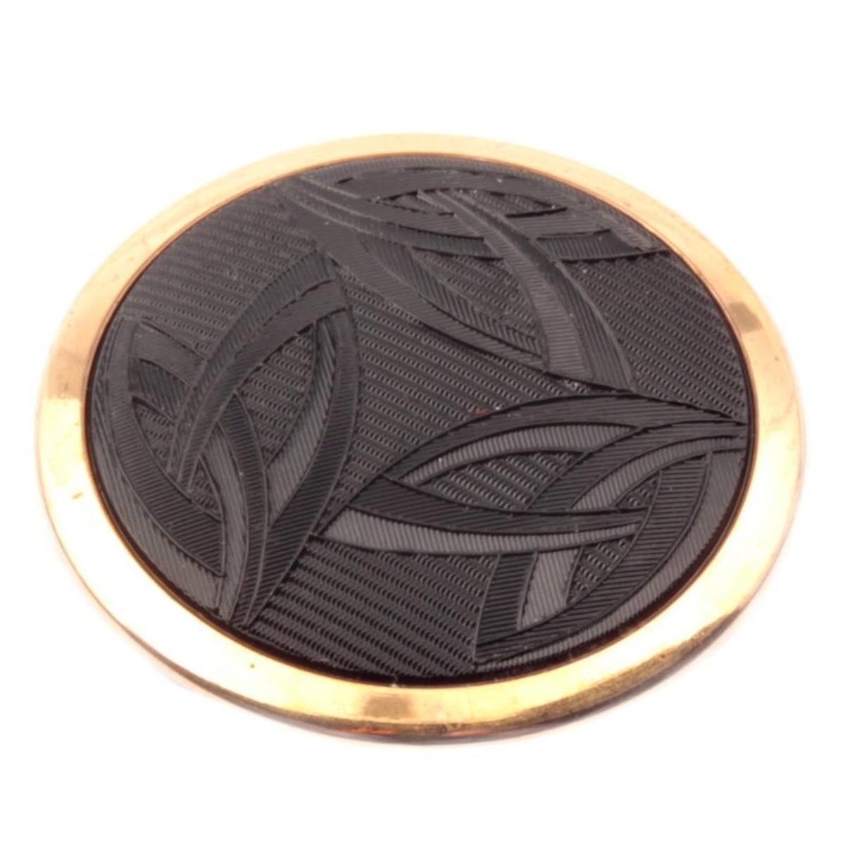 Antique Victorian Czech black glass button geometric floral lacy style gold gilt large 41mm